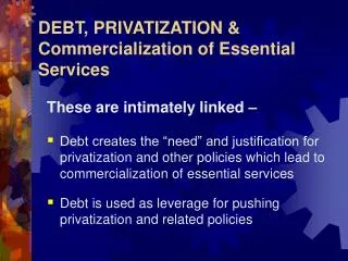 DEBT, PRIVATIZATION &amp; Commercialization of Essential Services