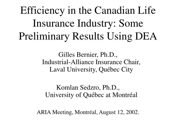 efficiency in the canadian life insurance industry some preliminary results using dea