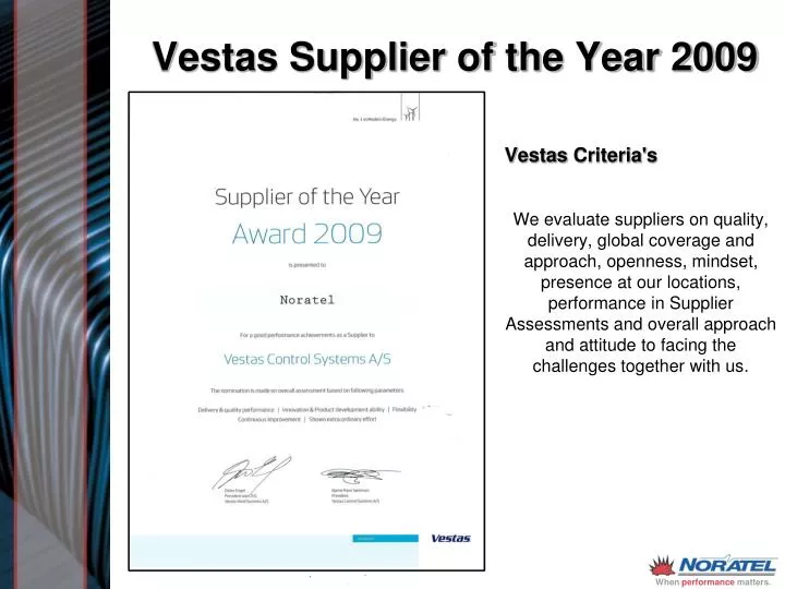 vestas supplier of the year 2009