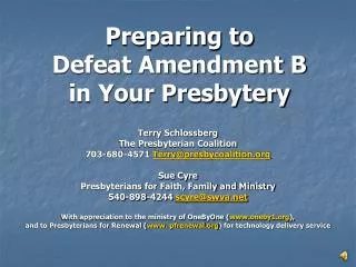 Preparing to Defeat Amendment B in Your Presbytery