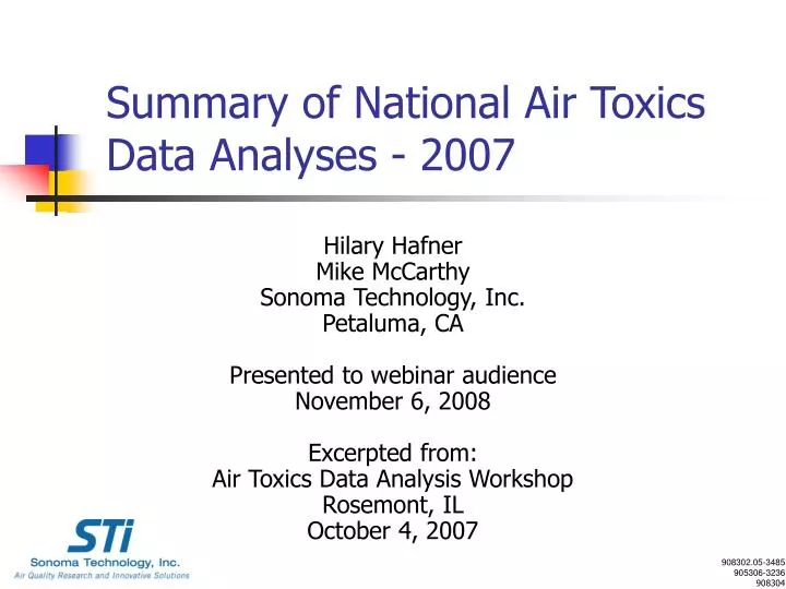 summary of national air toxics data analyses 2007