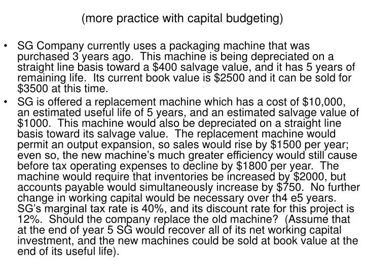 more practice with capital budgeting