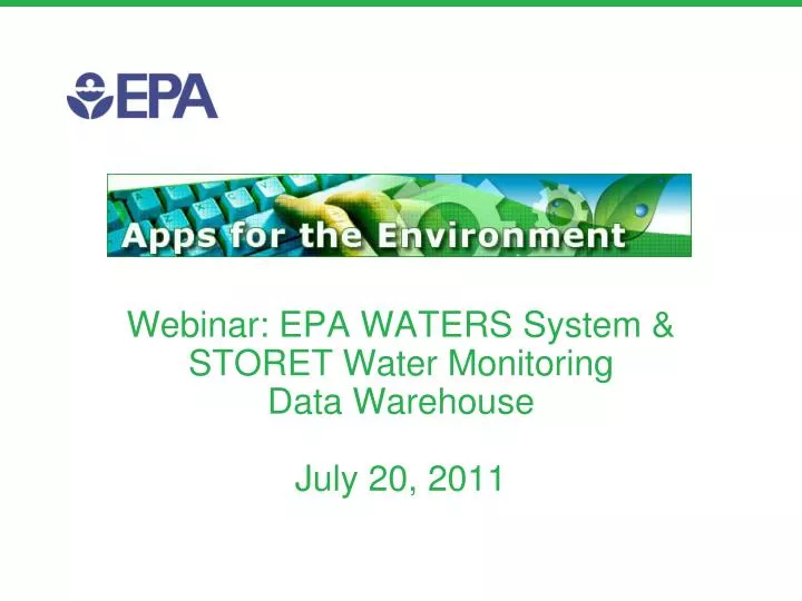 webinar epa waters system storet water monitoring data warehouse july 20 2011
