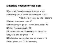 Materials needed for session: Cardstock (one piece per participant) = 100