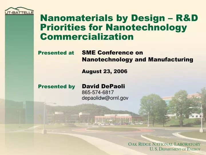nanomaterials by design r d priorities for nanotechnology commercialization
