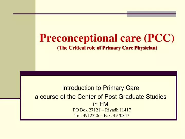 preconceptional care pcc the critical role of primary care physician
