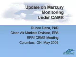 Update on Mercury Monitoring Under CAMR