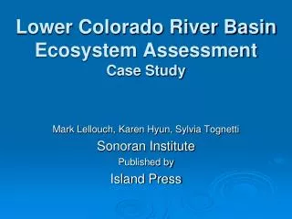 Lower Colorado River Basin Ecosystem Assessment Case Study