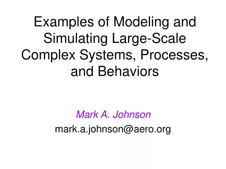 examples of modeling and simulating large scale complex systems processes and behaviors