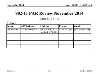 802-11 PAR Review November 2014