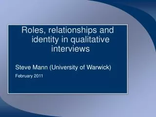 Roles, relationships and identity in qualitative interviews 	Steve Mann (University of Warwick)