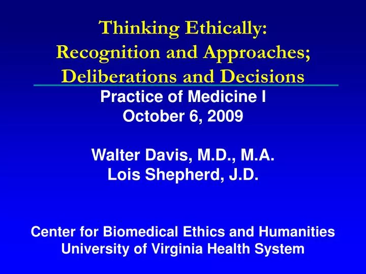 thinking ethically recognition and approaches deliberations and decisions