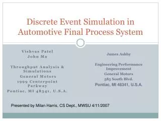 Discrete Event Simulation in Automotive Final Process System