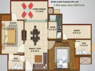 2 Bhk Super Area 1050 Sq.ft .