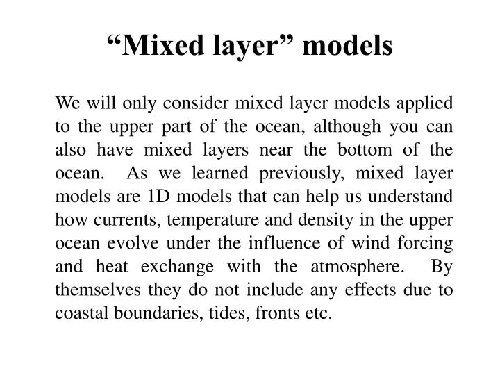 mixed layer models