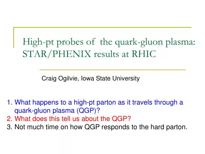 high pt probes of the quark gluon plasma star phenix results at rhic