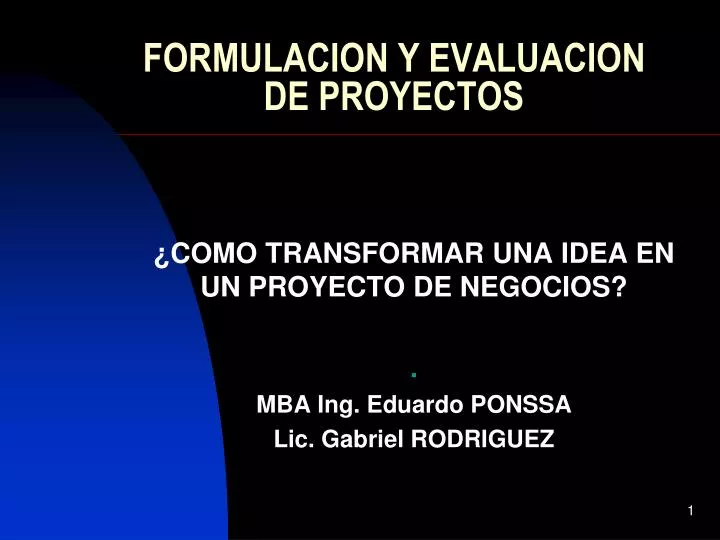 formulacion y evaluacion de proyectos