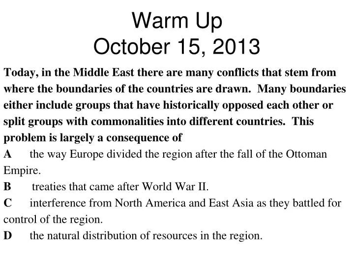 warm up october 15 2013