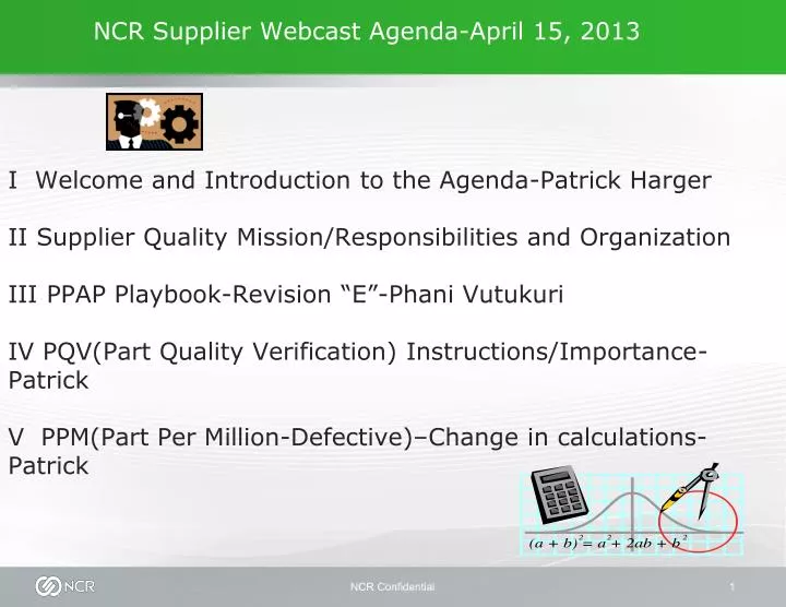 ncr supplier webcast agenda april 15 2013