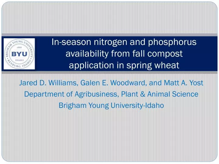 in season nitrogen and phosphorus availability from fall compost application in spring wheat