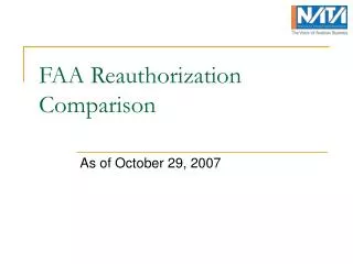 FAA Reauthorization Comparison