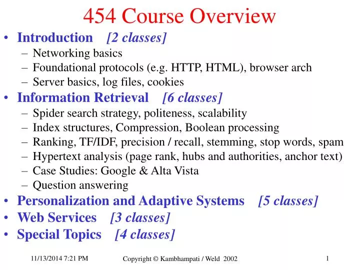 454 course overview