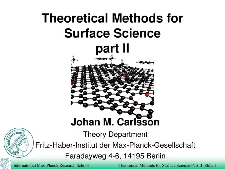 theoretical methods for surface science part ii