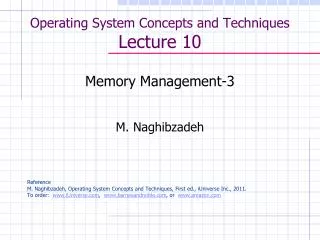 Operating System Concepts and Techniques Lecture 10