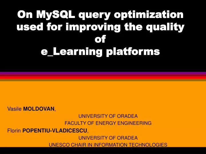 on mysql query optimization used for improving the quality of e learning platforms