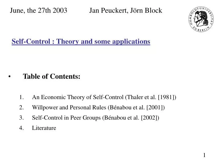 self control theory and some applications