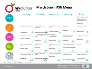 March Lunch PSN Menu
