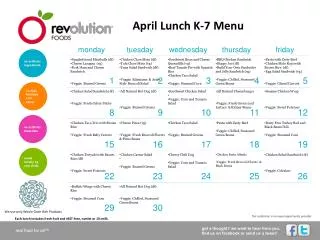 April Lunch K-7 Menu