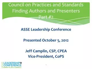 Council on Practices and Standards Finding Authors and Presenters Part #2