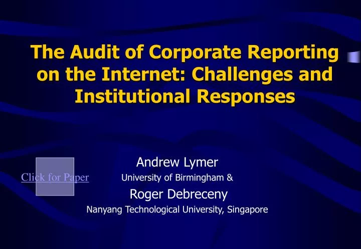 the audit of corporate reporting on the internet challenges and institutional responses