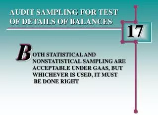 AUDIT SAMPLING FOR TEST OF DETAILS OF BALANCES