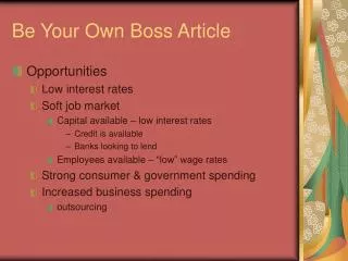 Be Your Own Boss Article