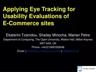 Applying Eye Tracking for Usability Evaluations of E-Commerce sites