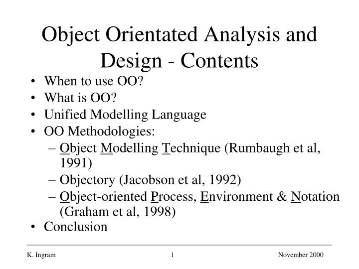 object orientated analysis and design contents