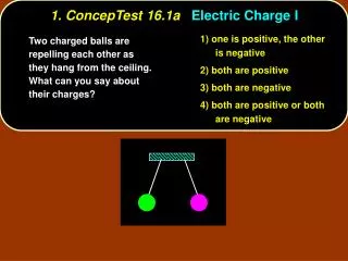 1. ConcepTest 16.1a Electric Charge I
