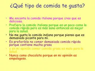 qu tipo de comida te gusta
