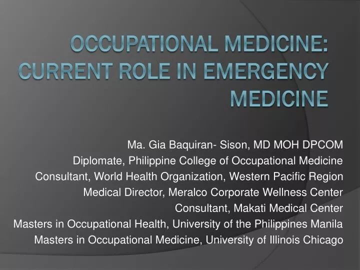 occupational medicine current role in emergency medicine
