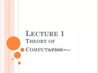 Lecture 1 Theory of Computation
