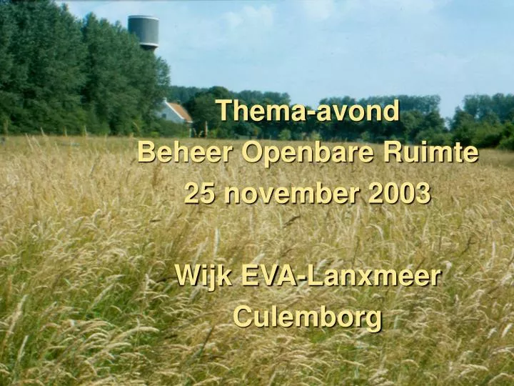 thema avond beheer openbare ruimte 25 november 2003 wijk eva lanxmeer culemborg