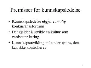 premisser for kunnskapsledelse