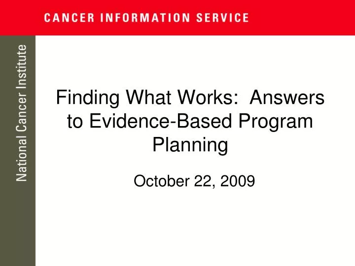 finding what works answers to evidence based program planning