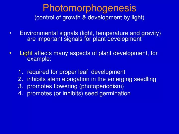 photomorphogenesis control of growth development by light