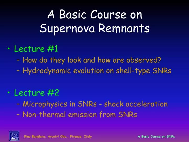 a basic course on supernova remnants