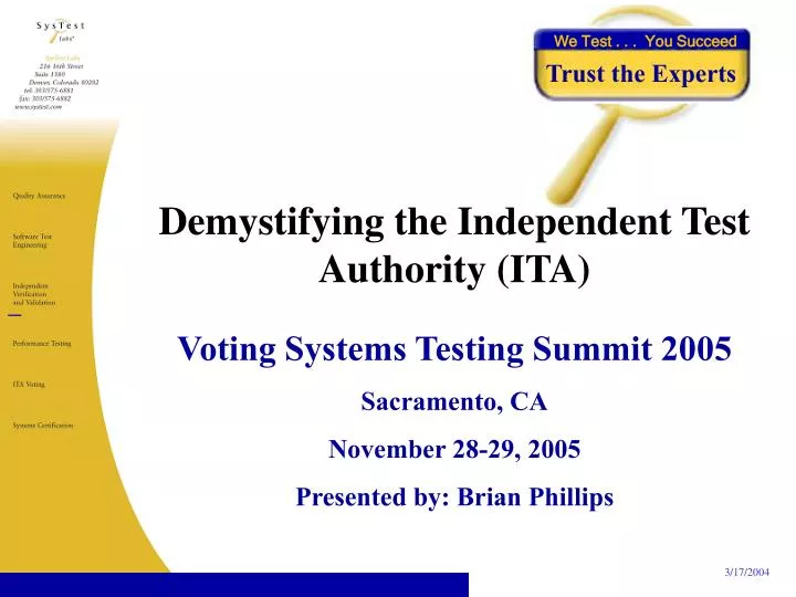 demystifying the independent test authority ita