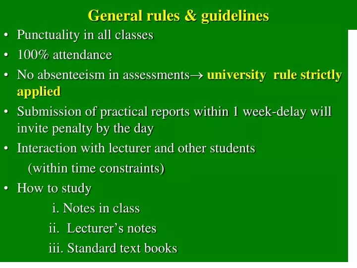 general rules guidelines
