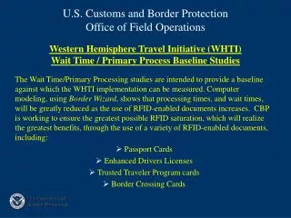 Western Hemisphere Travel Initiative (WHTI) Wait Time / Primary Process Baseline Studies